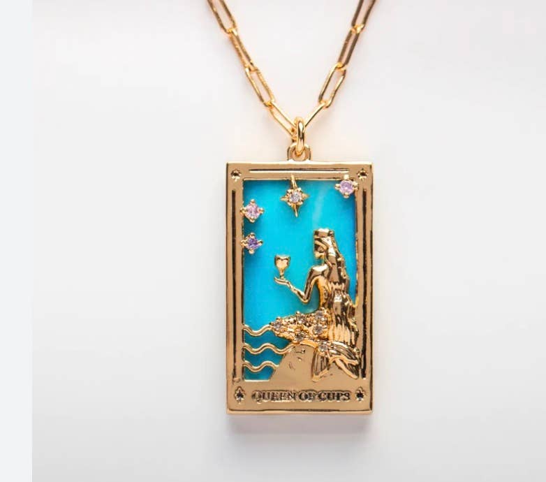 HoopLa Style - Tarot Card Necklace Queen of Cups- Steel hand made