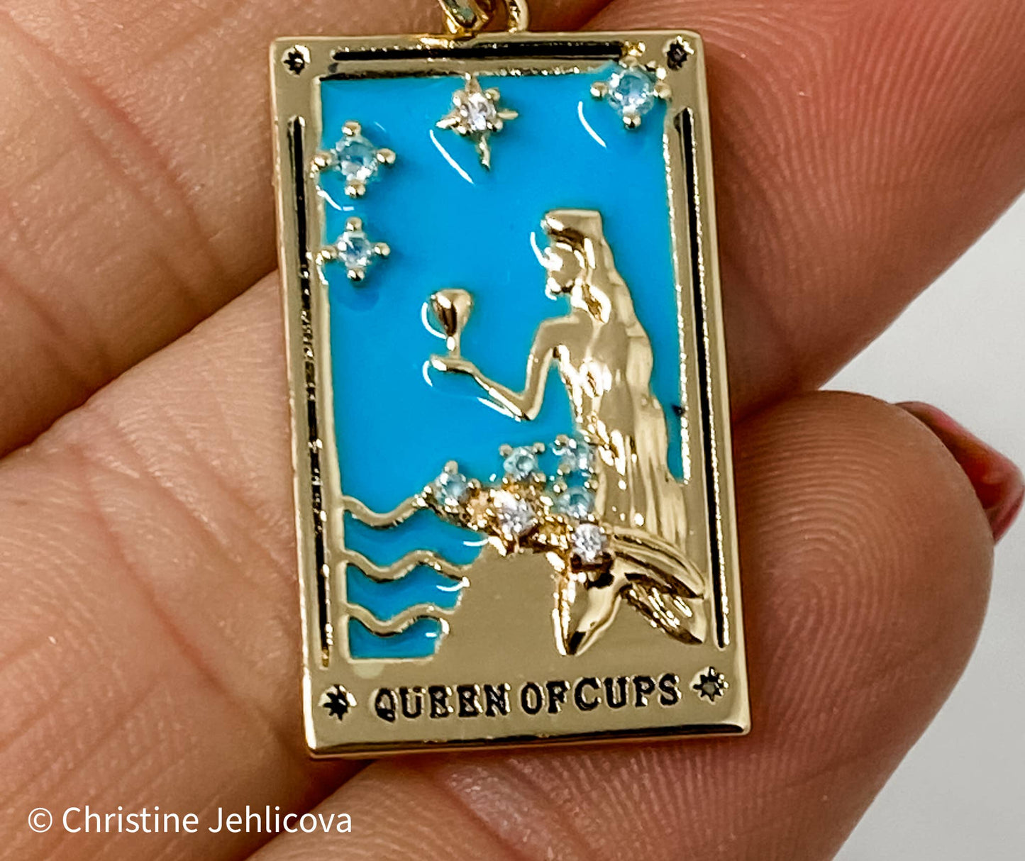 HoopLa Style - Tarot Card Necklace Queen of Cups- Steel hand made
