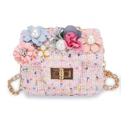 Bewaltz - Mini Tweed Pearly Florals Crossbody - Pink