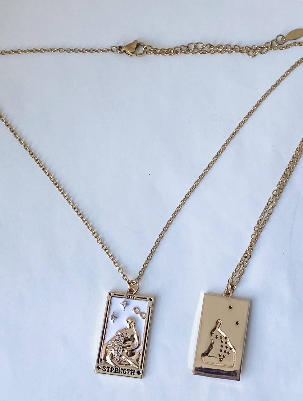 HoopLa Style - Tarot Card Necklace- Strength- Wrestling a Lion. 18K Gold