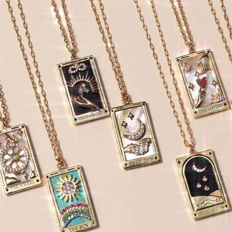 HoopLa Style - Tarot Card Necklace- Lovers 14K Gold stainless steel