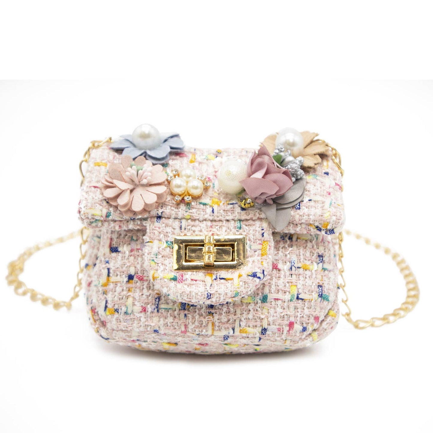 Bewaltz - Mini Tweed Pearly Florals Crossbody - Pink